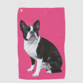 Roze Paw-fectie: Boston Terrier Golf Handdoek (Voorkant)