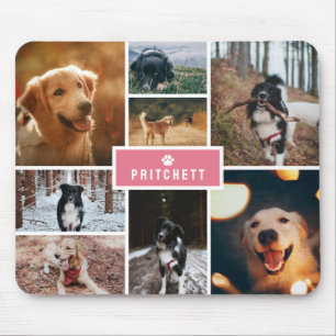 Roze Paw Hond Fotocollage & Monogram Muismat