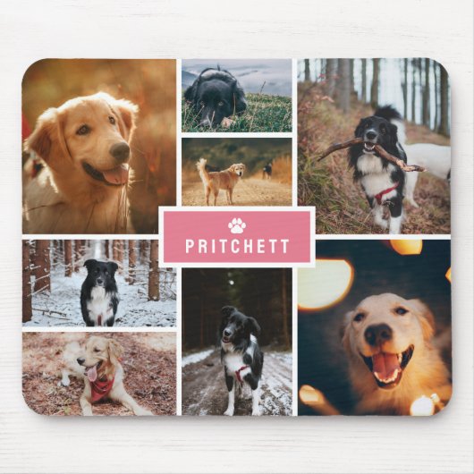 Roze Paw Hond Fotocollage & Monogram Muismat (Voorkant)