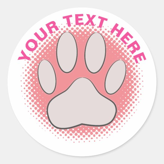 Roze Paw Print Aangepaste Tekst Classic Ronde Stic Ronde Sticker (Voorkant)