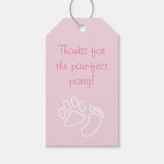 Roze Paw Print & Baby Foot Dog Baby shower Cadeaulabel (Voorkant)