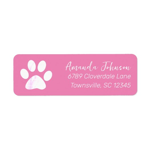 Roze Paw Print retour adres label (Voorkant)