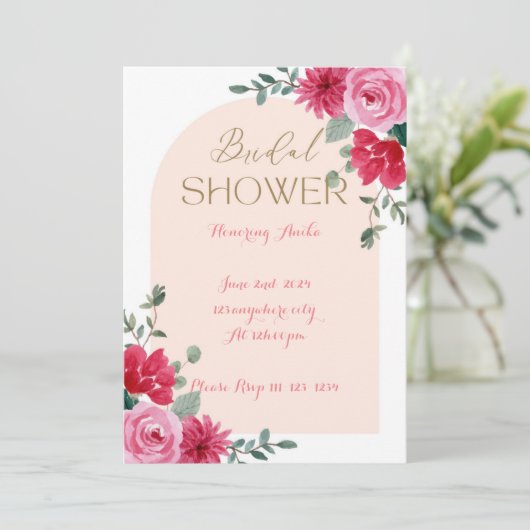 ROZE PBRIDAL DOUCHE UITNODIGING (Staand voorkant)