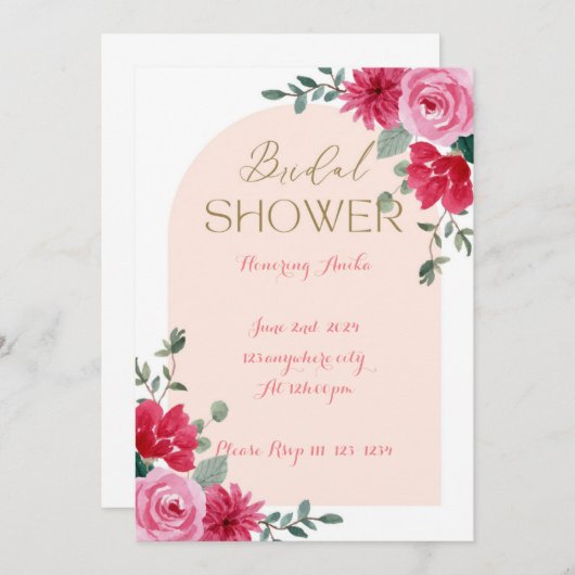 ROZE PBRIDAL DOUCHE UITNODIGING (Voorkant / Achterkant)