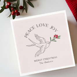 Roze | PEACE LOVE JOY Snowbird Kerstvakantie Servet