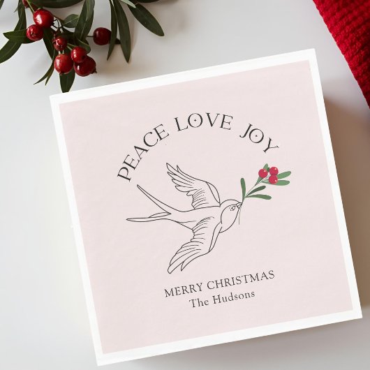 Roze | PEACE LOVE JOY Snowbird Kerstvakantie Servet