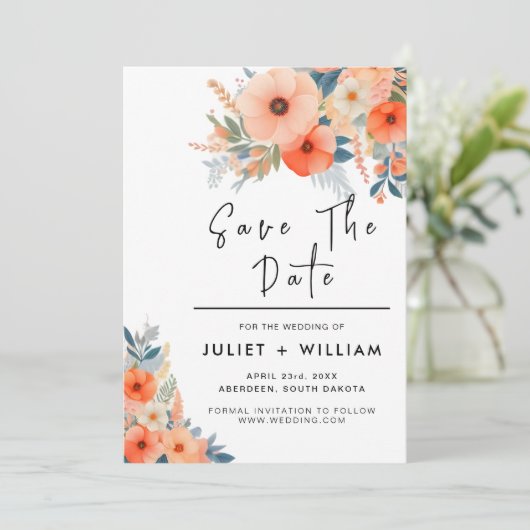 Roze Peach 70s 80s 90s Kleurrijke Bruiloft Save The Date (Staand voorkant)