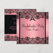 Roze peach & Black Damask Lace Bachelorette Invite Kaart (Voorkant / Achterkant)