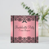 Roze peach & Black Damask Lace Bachelorette Invite Kaart (Staand voorkant)