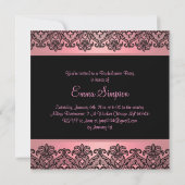 Roze peach & Black Damask Lace Bachelorette Invite Kaart (Achterkant)