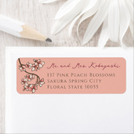 Roze Peach Blossom Flowers Asian Weduwadres Etiket