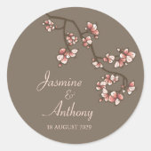 Roze Peach Blossom Sakura Modern Asian Wedding Ronde Sticker (Voorkant)