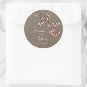 Roze Peach Blossom Sakura Modern Asian Wedding Ronde Sticker