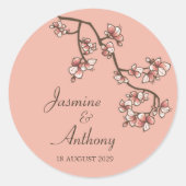 Roze Peach Blossom Sakura Modern Asian Wedding Ronde Sticker (Voorkant)