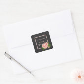 Roze Peach & Charcoal Tropische Bloemen Dank u Vierkante Sticker (Envelop)