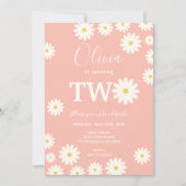 Roze Peach Daisy Bloemen 2e Verjaardagsfeest Kaart (Voorkant)