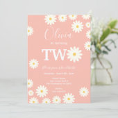 Roze Peach Daisy Bloemen 2e Verjaardagsfeest Kaart (Staand voorkant)