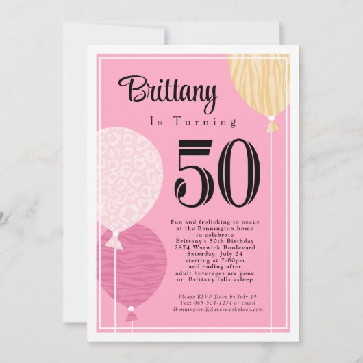Roze Peach Fabulous 50 Verjaardag Uitnodiging (Achterkant)