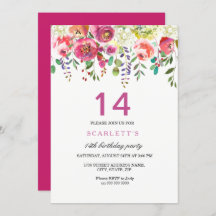 Roze Peach Flowers 14th Birthday Party Invitation