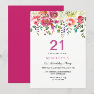 Roze Peach Flowers 21st Birthday Party Invitation Kaart