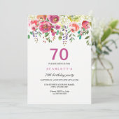Roze Peach Flowers 70th Birthday Party Invitation Kaart (Staand voorkant)