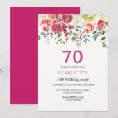 Roze Peach Flowers 70th Birthday Party Invitation Kaart (Voorkant / Achterkant)