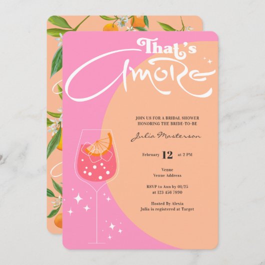 Roze & Peach Fuzz Dat is Amore Vrijgezellenfeest Kaart (Voorkant / Achterkant)