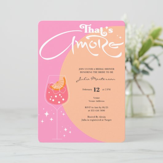 Roze & Peach Fuzz Dat is Amore Vrijgezellenfeest Kaart (Staand voorkant)