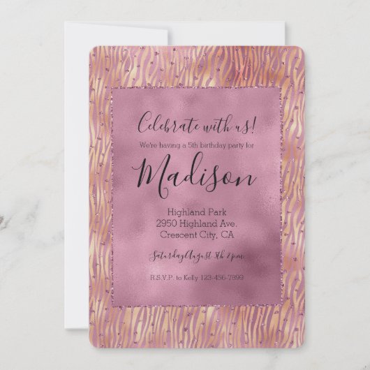 Roze Peach Glitzy Glitter Sparkle Zebra Print Kaart (Voorkant)