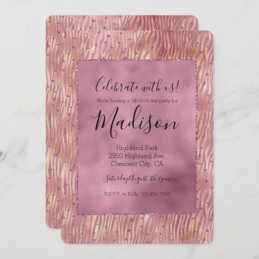 Roze Peach Glitzy Glitter Sparkle Zebra Print Kaart (Voorkant / Achterkant)