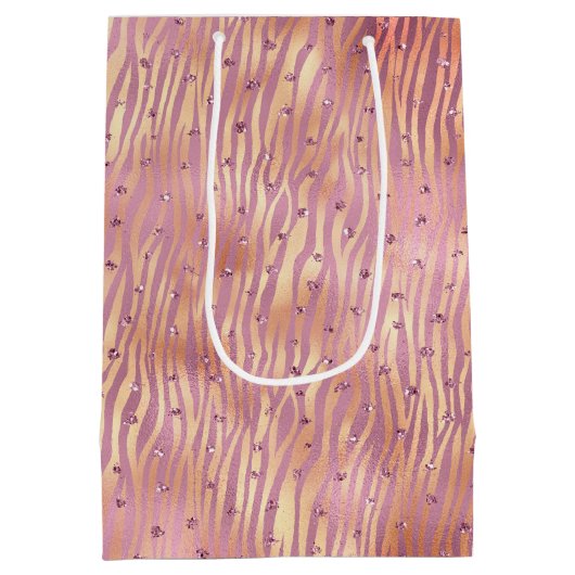Roze Peach Glitzy Glitter Sparkle Zebra Print Medium Cadeauzakje (Achterkant)