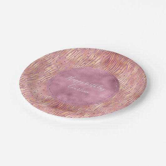 Roze Peach Glitzy Glitter Sparkle Zebra Print Papieren Bordje (Gekanteld)
