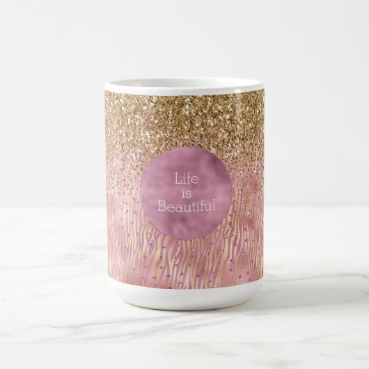 Roze Peach Glitzy Gold Glitter Sparkle Zebra Print Koffiemok (Center)