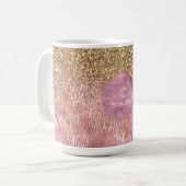 Roze Peach Glitzy Gold Glitter Sparkle Zebra Print Koffiemok (Voorkant links)