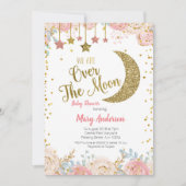 Roze Peach Gold Moon Baby shower voor meisje Kaart (Voorkant)