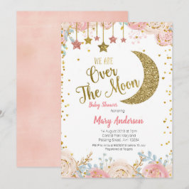 Roze Peach Gold Moon Baby shower voor meisje Kaart