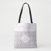 Roze Peach Grey Stippen Trendy Initiaal Monogram Tote Bag (Voorkant)