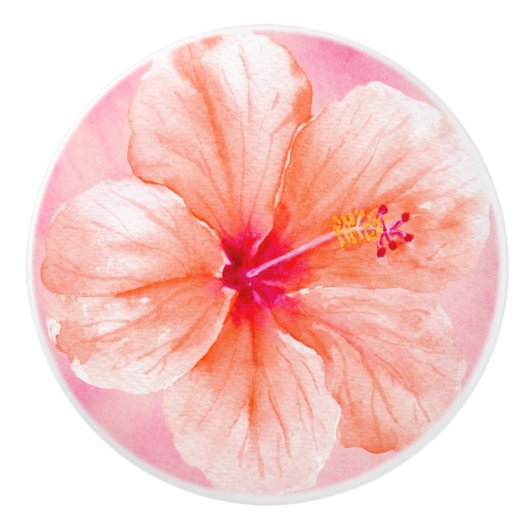 Roze peach hibiscus flower keramische knop (Voorkant)