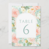Roze Peach Mint Bloemenpioen Trouwtafel Nummers Kaart (Voorkant)