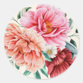 Roze peach peonies Burgundy Floral Leaves Ronde Sticker (Voorkant)
