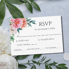 Roze peach peonies Floral Eucalyptus Weddenschap RSVP Kaartje
