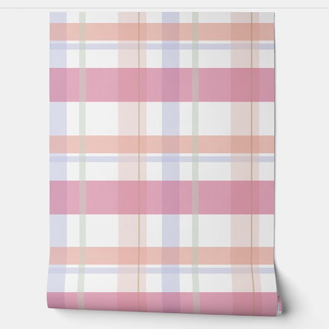 Roze Peach Plaid Patroontje Eenvoudig Stijlvol Behang (Afrollen)