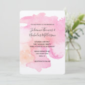 Roze Peach Waterverf Bruiloft uitnodigt Kaart (Staand voorkant)
