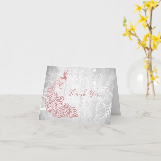 Roze Peacock bedankje Kaart (Gele Bloem)