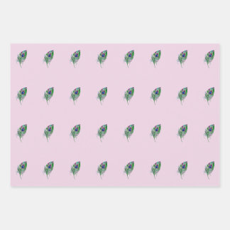 Roze Peacock Feather Wrapping Paper Sheet