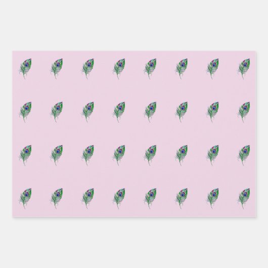 Roze Peacock Feather Wrapping Paper Sheet (Voorkant)