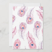 Roze Peacock Feathers Bruiloft Kaart (Achterkant)