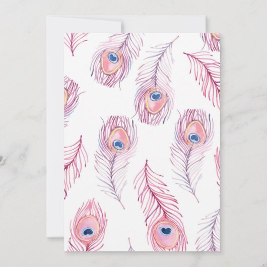 Roze Peacock Feathers Bruiloft Kaart (Achterkant)