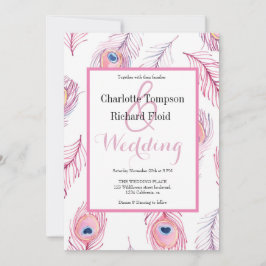 Roze Peacock Feathers Bruiloft Kaart