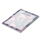 Roze Peacock Feathers Custom Naam Notitieblok (Linkerzijde)